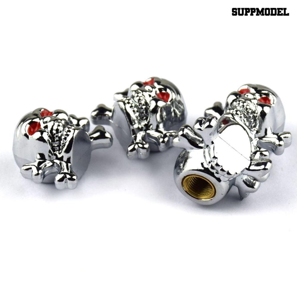 [SM Auto] 4Pcs Skull Roda Kendaraan Mobil Ban Katup Udara Anti Debu Seal Cap Cover Dekor