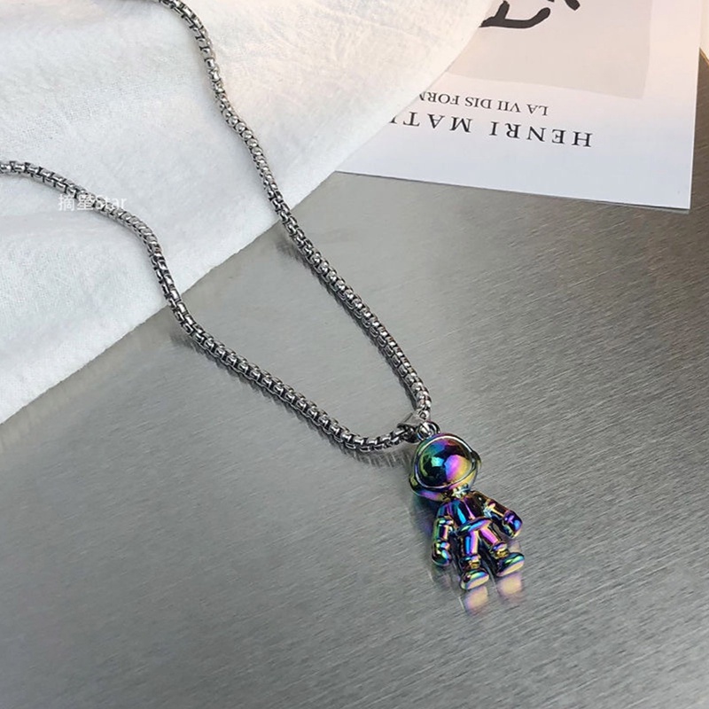 2pcs/set Magnet Menarik Pasangan Kalung Spaceman Charm Jewelry Kalung Rantai Stainless Steel Hadiah Jarak Kekasih Untuk Wanita Pria