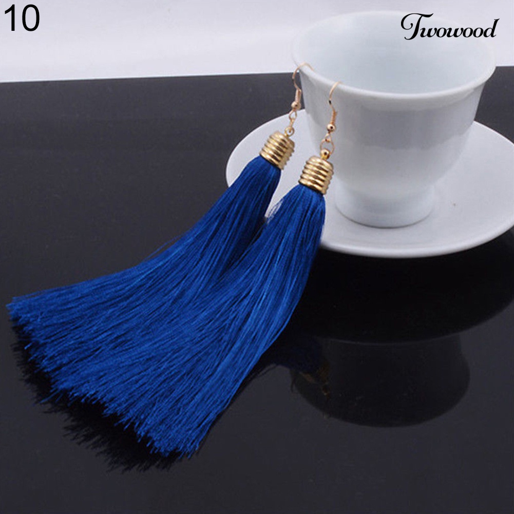 Twowood Bohemian Hook Earring Wanita Vintage Panjang Rumbai Fringe Boho Anting Menjuntai