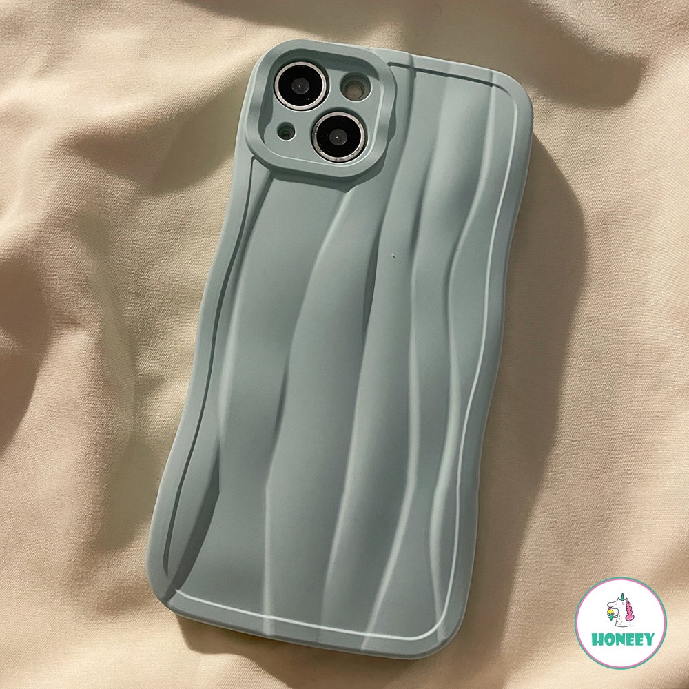 Retro Art Simple Warna Solid Korea Case Kompatibel Untuk iPhone X XR XS 11 12 13 14 Pro Max Tidak Teratur Ripple Lembut Silikon Shockproof Penutup Belakang