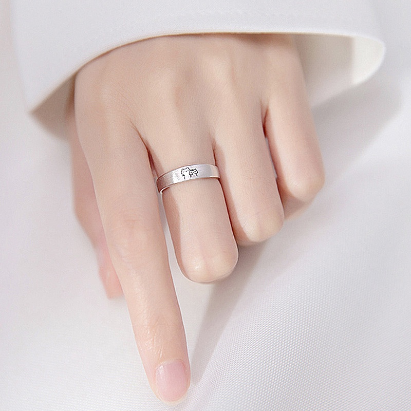 1pasang Kitten Couple Cute Sliver Cat Open Ring Untuk Wanita Pria Cincin Jari Yang Dapat Disesuaikan Perhiasan Anniversary Pecinta Romantis