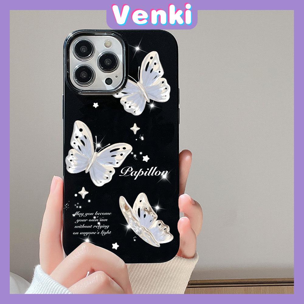 VENKI - For iPhone 11 iPhone Case Black Glossy TPU Soft Case Shockproof Protection Camera White Butterfly Compatible with iPhone 14 13 Pro max 12 Pro Max xr xs max 7Plus 8Plus