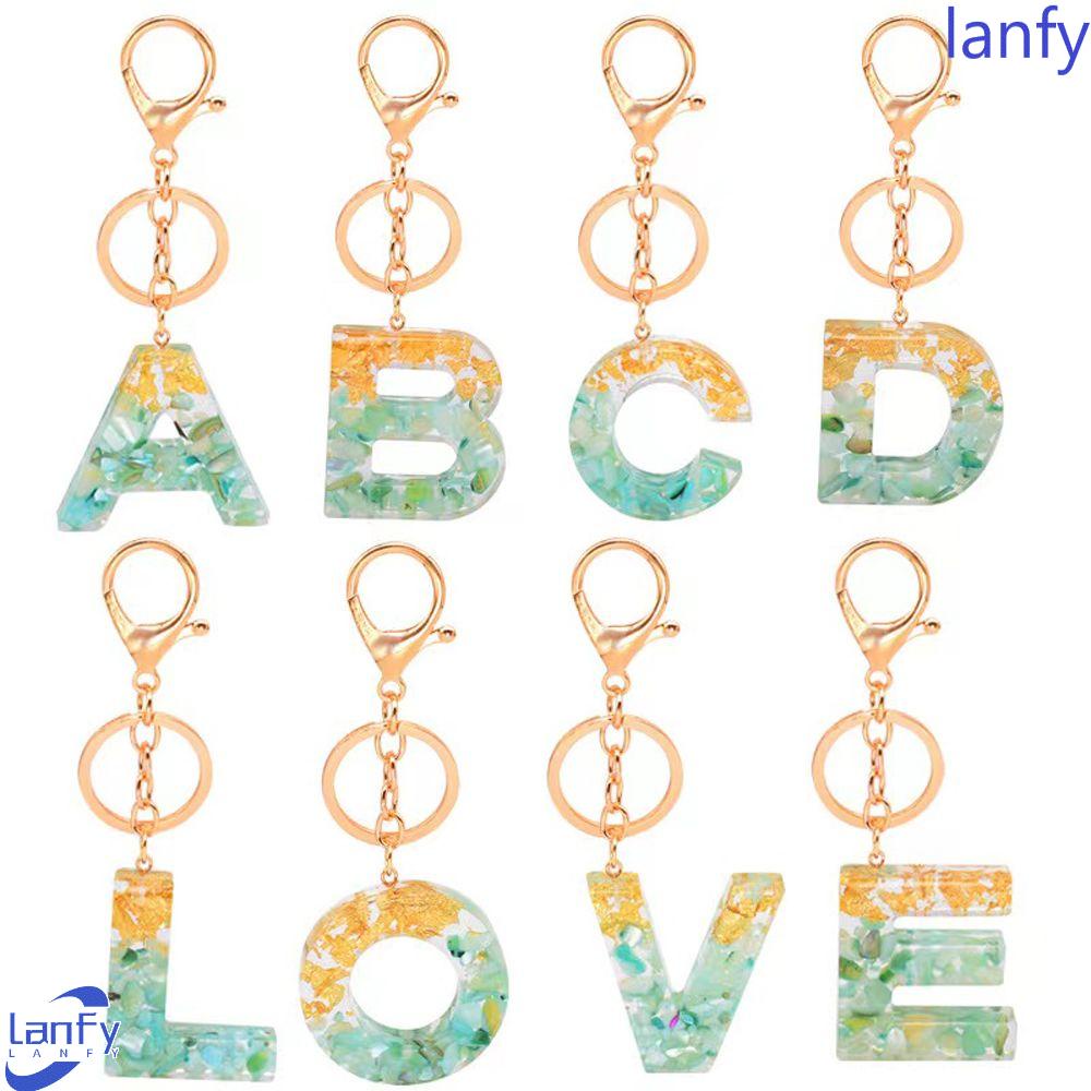 Lanfy 26huruf Gantungan Kunci Warna-Warni Fashion Acrylic Key Ring 26huruf Ornamen Dekorasi Gantung Handbag Liontin Alfabet Inggris Keyring