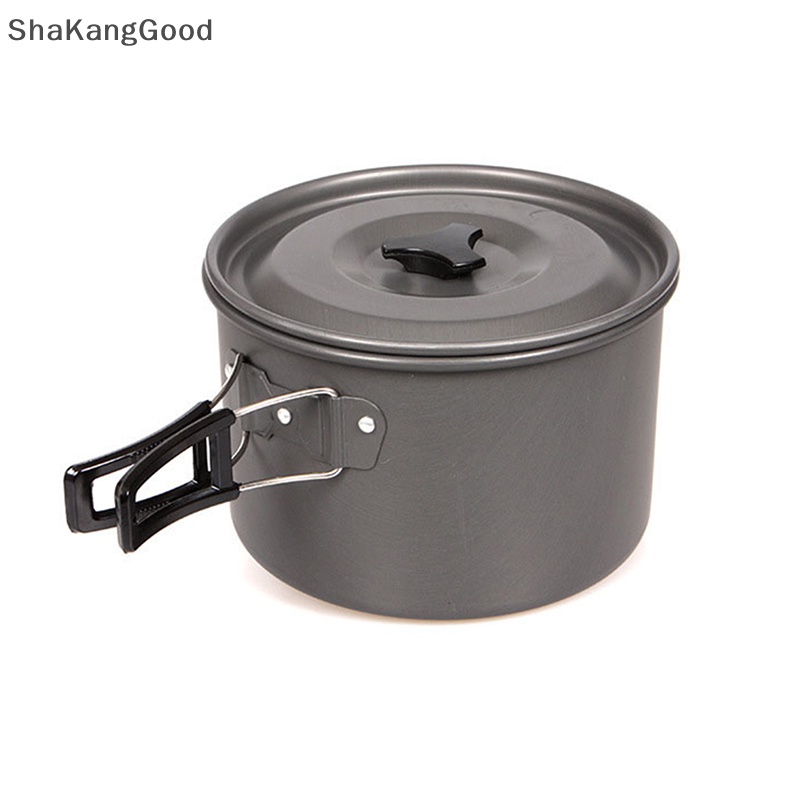 Skid Camping Cookware Set Aluminium Non Portable Peralatan Makan Luar Ruangan Ketel Panci Cookset Masak Panci Mangkok Untuk Hiking BBQ Piknik SKK