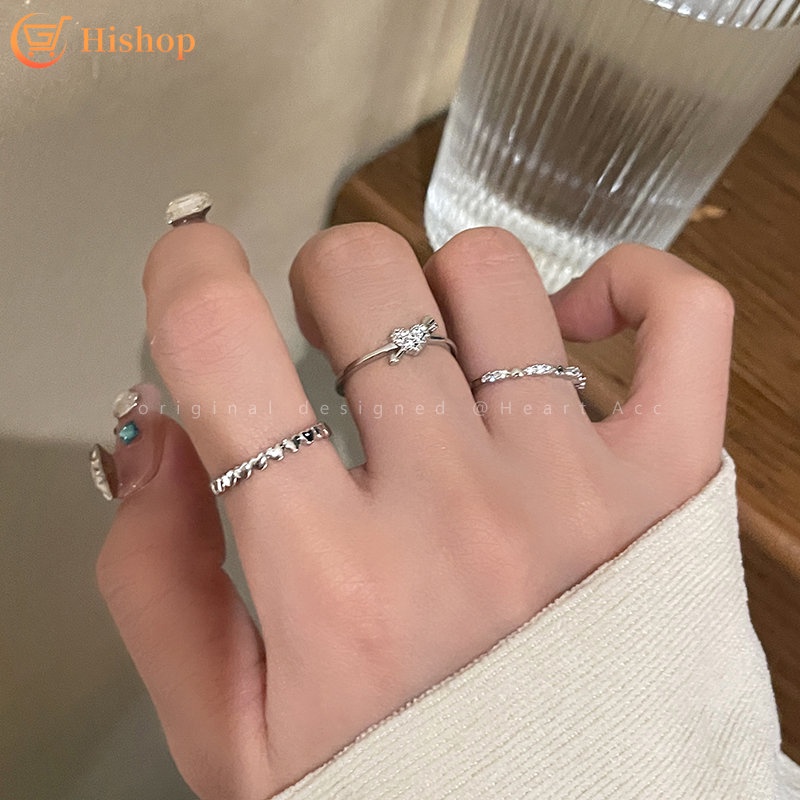 3pcs/set Set Cincin Arrow Piercingces Heart Mewah Kristal Cincin Perak Untuk Aksesoris Perhiasan Wanita