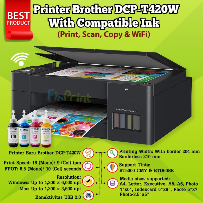 Printer WiFi BRTHR DCP-T420W Wireless Print-Scan-Copy All in One