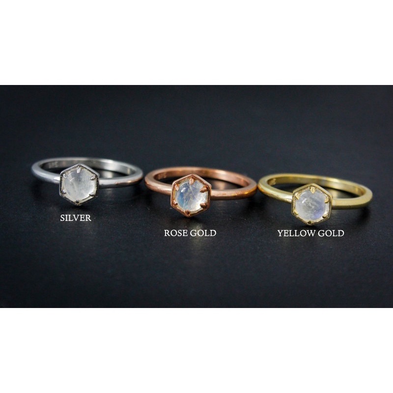 Goldkingdom Fashion Perhiasan Aksesoris Ready Stock Moonstone Cincin Lapis Emas Permata Cincin Hadiah Ulang Tahun Pernikahan Cincin Ekor.