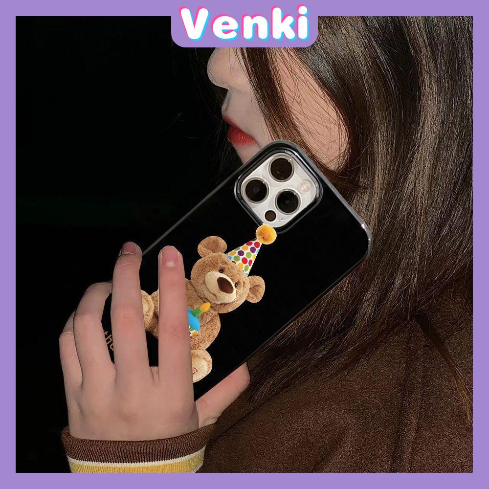 VENKI - For iPhone 11 iPhone Case Black Glossy TPU Soft Case Shockproof Protection Camera Cute Doll Bear Compatible with iPhone 14 13 Pro max 12 Pro Max xr xs max 7Plus 8Plus