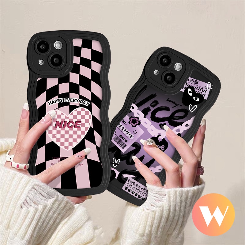 Untuk Redmi Note11 9s 9 10 Pro 10s 11s 8 Redmi A1 9T 9A 9C 10 10C A1+12C 9 10A Mi 11T Pro POCO M3 NFC Pro X3 Wavy Edge Soft Tpu Ins Fashion Cool Checkerboard Nice Love Case Hati