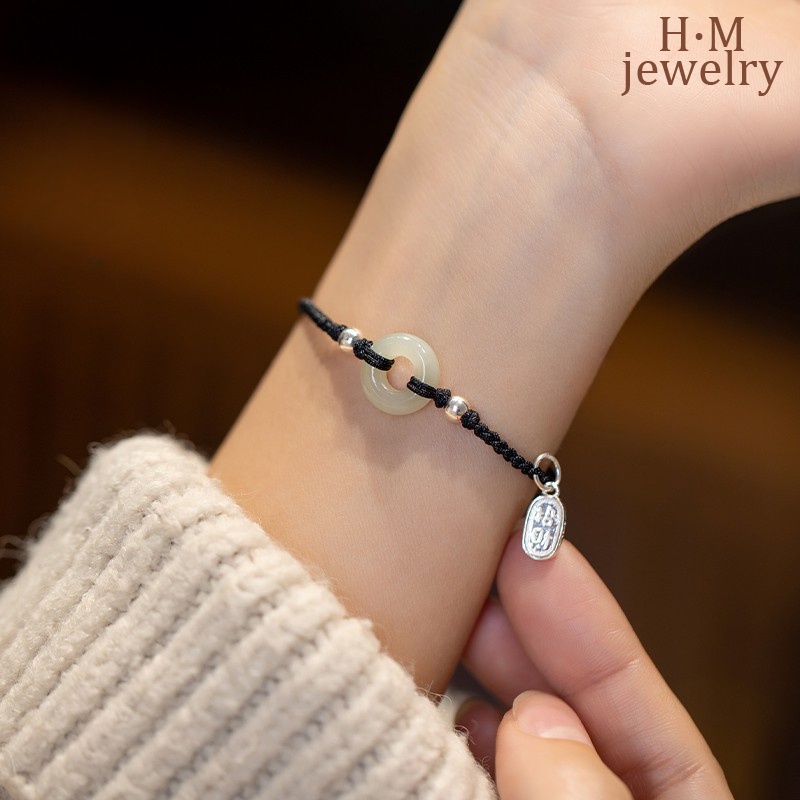 Gelang Gesper Pengaman Giok Hetian Keberuntungan Keberuntungan Ornamen Tali Merah2023Baru