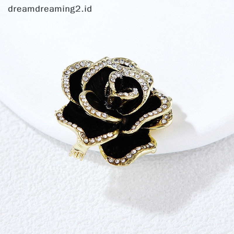 (drea) Fashion Berlian Imitasi Camellia Bunga Enamel Bros Perempuan Kerah Perhiasan Pesta Mantel Pin Hadiah//