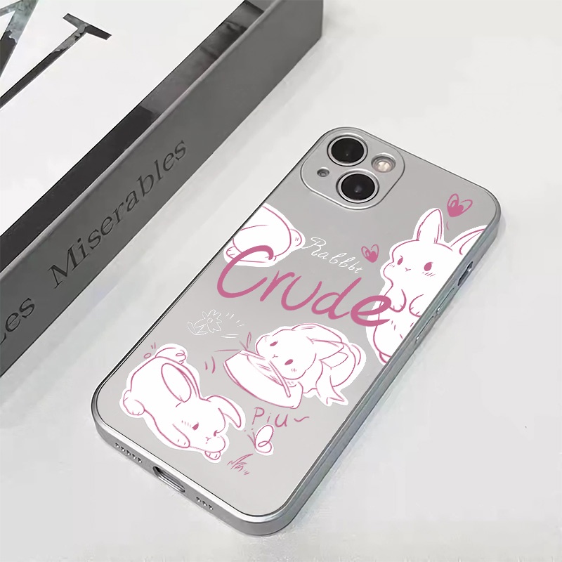IPHONE Soft Case Kelinci Lucu Kompatibel Untuk Iphone14 11 13 12 Pro Max XS XR X8+76S Plus Casing Ponsel Mini Electroplate TPU Silikon Shockproof Cover