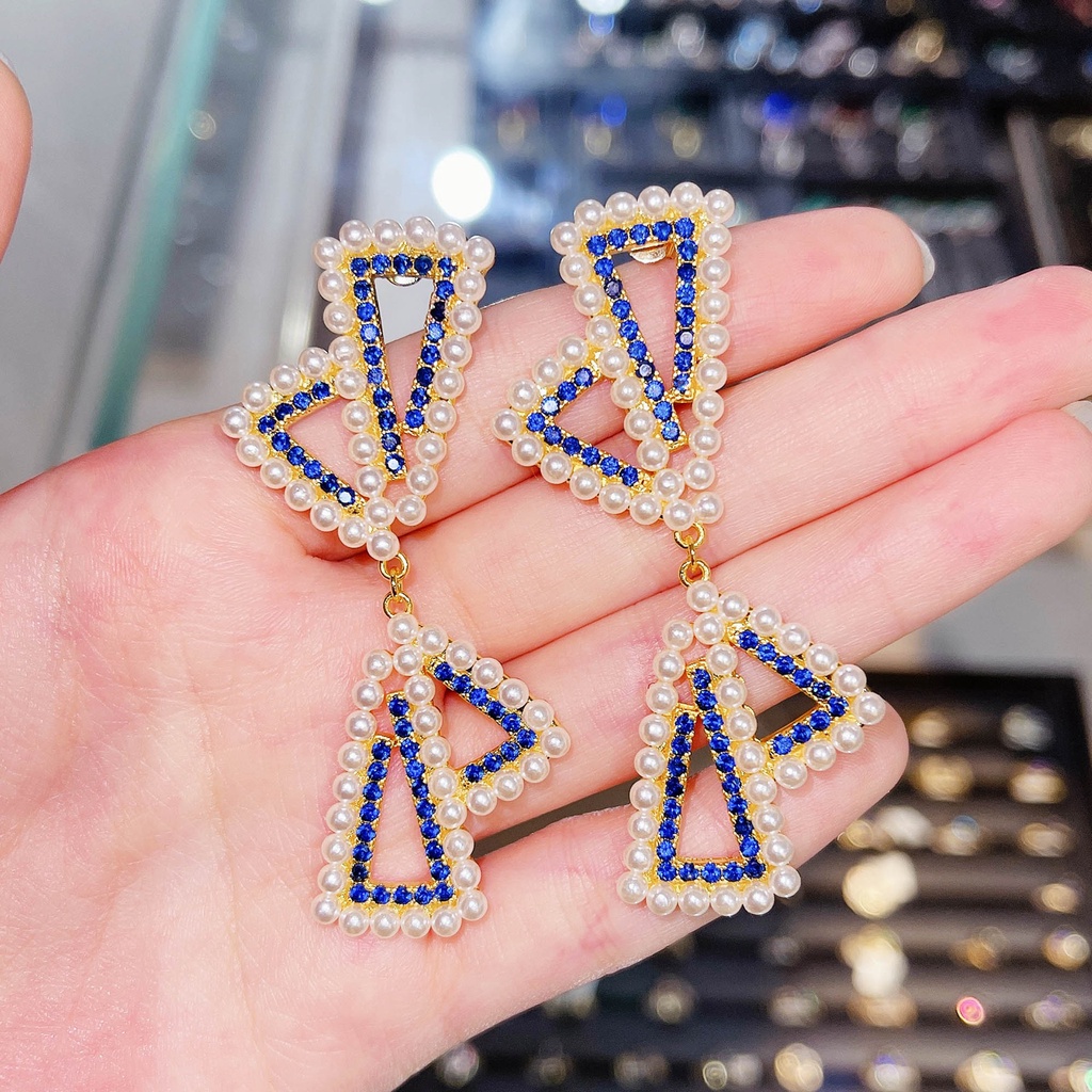 Goldkingdom Aksesoris Perhiasan Fashion Ready Stock Anting Mutiara Segitiga Untuk Wanita