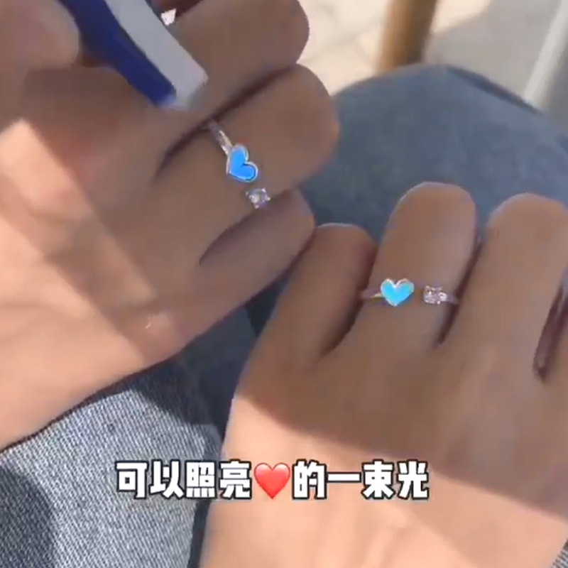 Ay(cn) Cincin Pasangan Bercahaya Cinta Hati Cincin Jari Yang Dapat Disesuaikan Menyala Dalam Gelap Fashion Warna Perak Pink Biru Cahaya Perhiasan Hadiah Kekasih