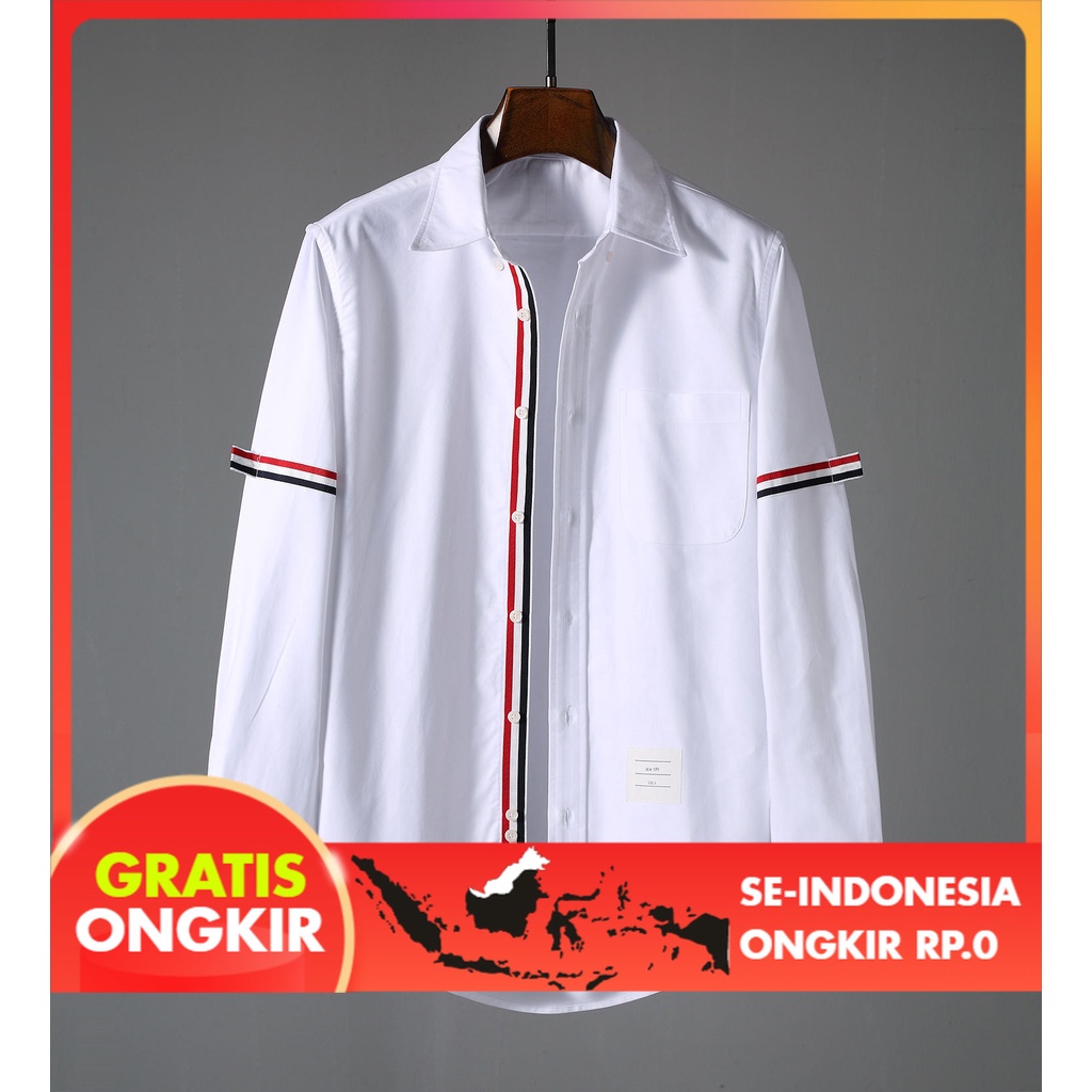 Kemeja Pria Baju Lengan Panjang Pria| Baju Lengan Panjang Pria| Baju Putih Dekoratif| Saku| Pita Bir