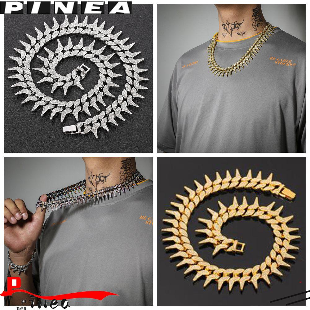 Kalung Nanas Lebar 12mm Berlian Mengkilap Mewah Hip Hop