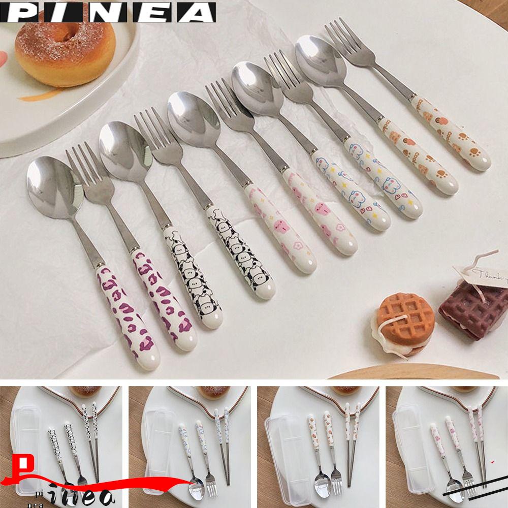 Set Alat Makan Nanas Portable Lucu Dengan Kotak Penyimpanan Reusable Camping Stainless Steel