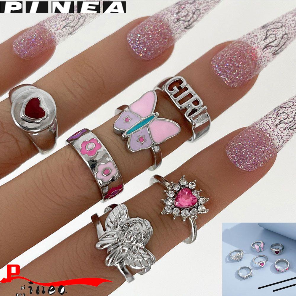 Pineapple 6pcs/Set Cincin Set Angel Fashion Pink