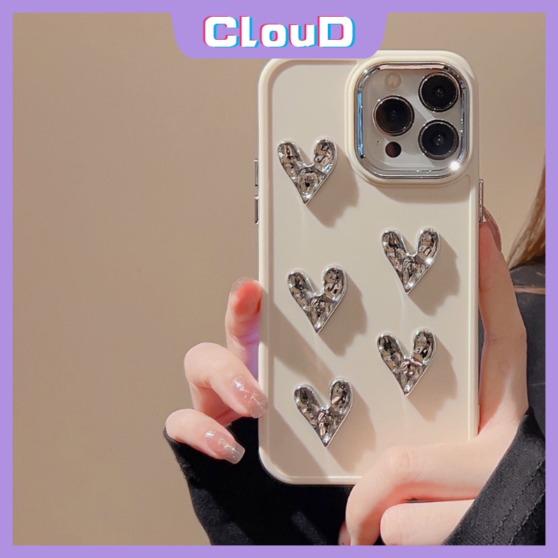 Casing Elektroplat Warna Permen Macaron Mewah Kompatibel untuk iPhone 11 13 14 12 Pro MAX 7Plus 8Plus XR XS MAX Sederhana Warna Solid 3D Cinta Pelapisan Hati Penutup Ponsel Lembut Persegi