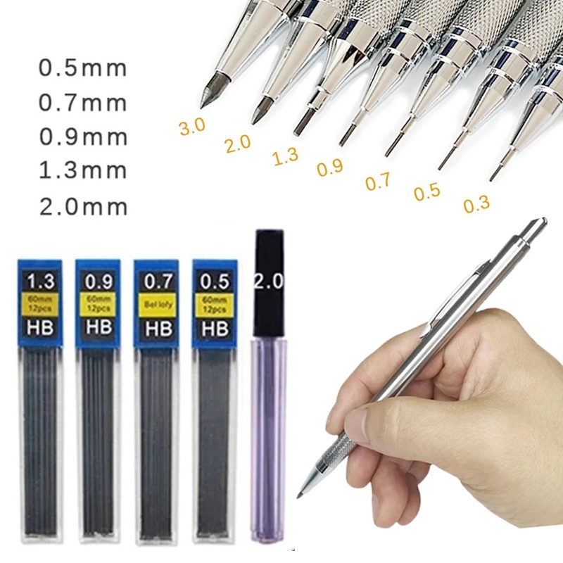 0.3/0.5/0.7/0.9/1.3/2.0mm Mekanik Otomatis Tidak Mudah Pecah Pensil Memimpin/Kualitas Tinggi HB Resin Pensil Bergerak Isi Ulang/Gambar Tulis Pensil Memimpin Perlengkapan Kantor Sekolah