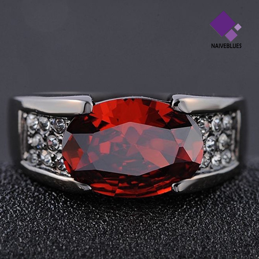 &lt; Naiveblues &gt; Fashion Pria Keren Besar Merah Berlian Imitasi Bertatahkan Jari Cincin Ukuran Hadiah