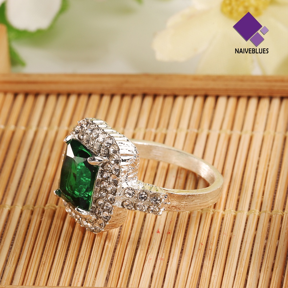 &lt; Naiveblues &gt; Wanita' Zirkon Hijau Perak Disepuh Cincin Fashion Pernikahan Bague Hadiah