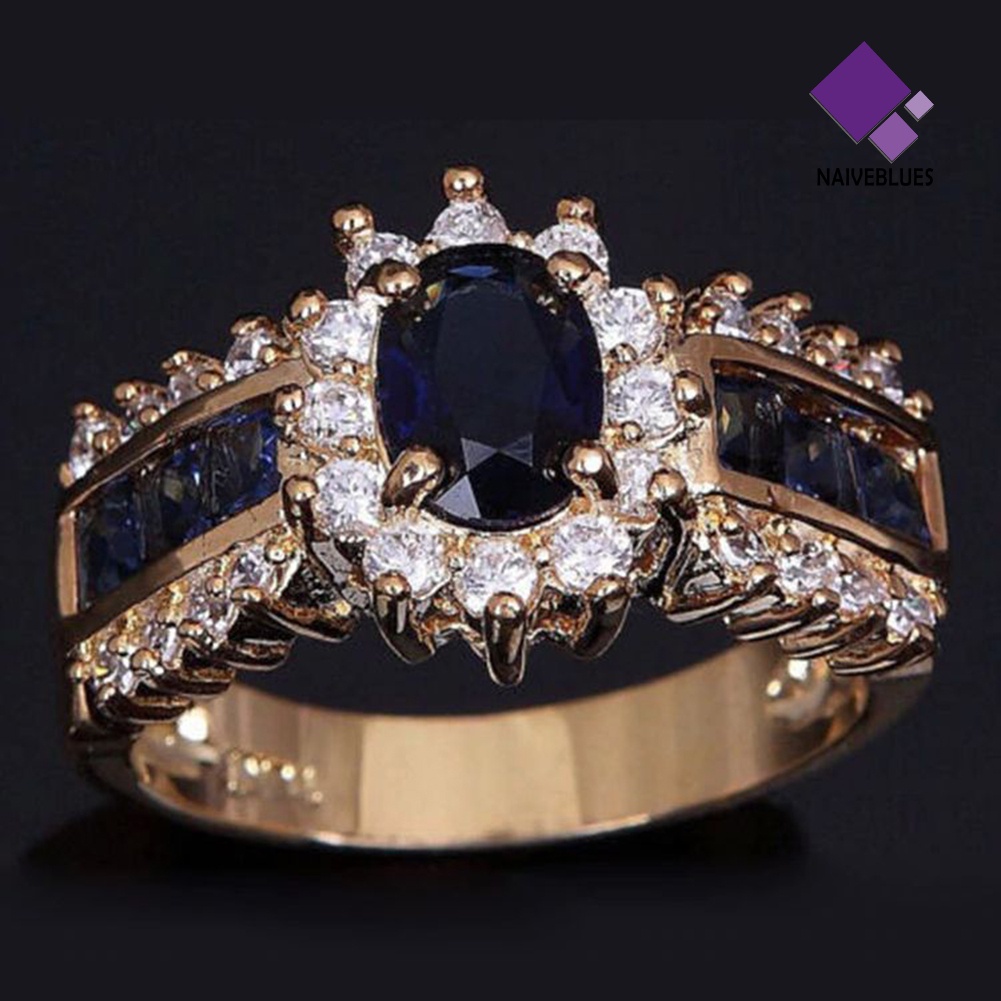 &lt; Naiveblues &gt; Wanita Vintage Cubic Zirconia Bertatahkan Band Jari Cincin Pernikahan Perhiasan Hadiah