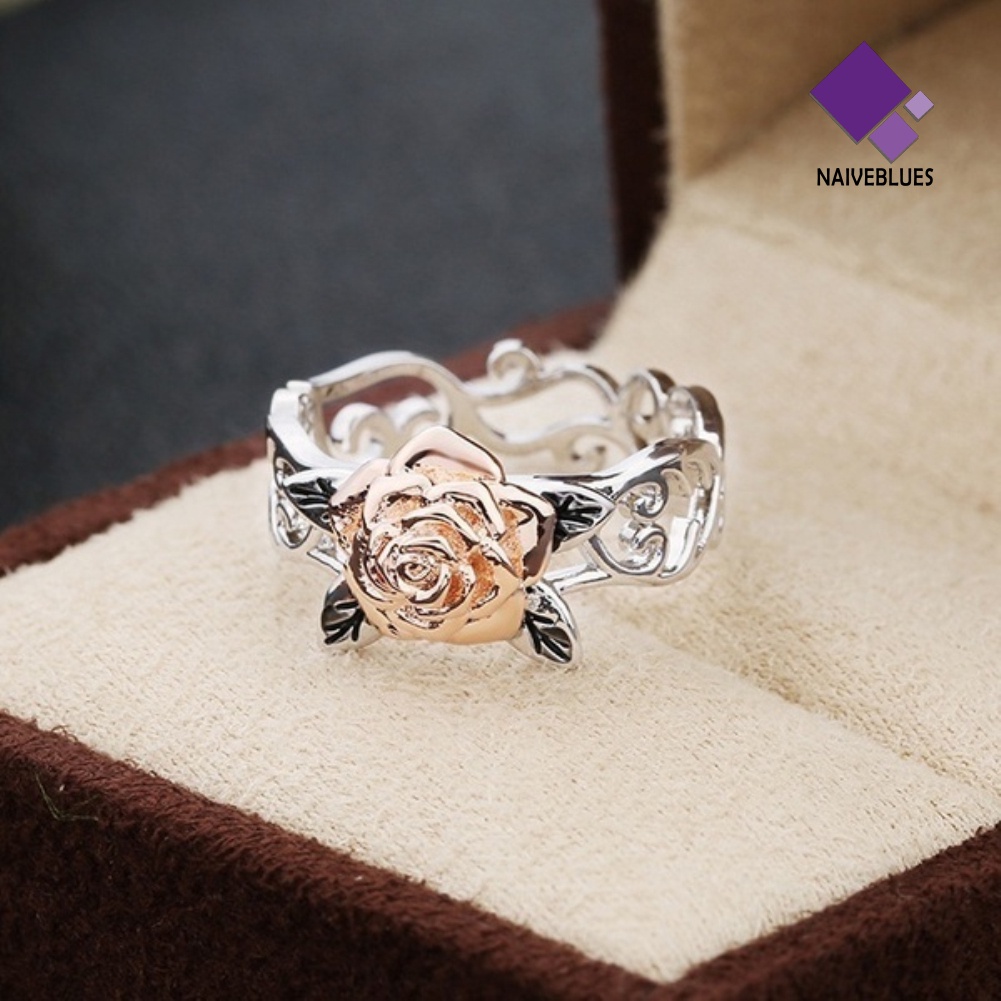 &lt; Naiveblues &gt; Vintage Wanita Two Tone Bunga Band Jari Cincin Pernikahan Perhiasan Hadiah