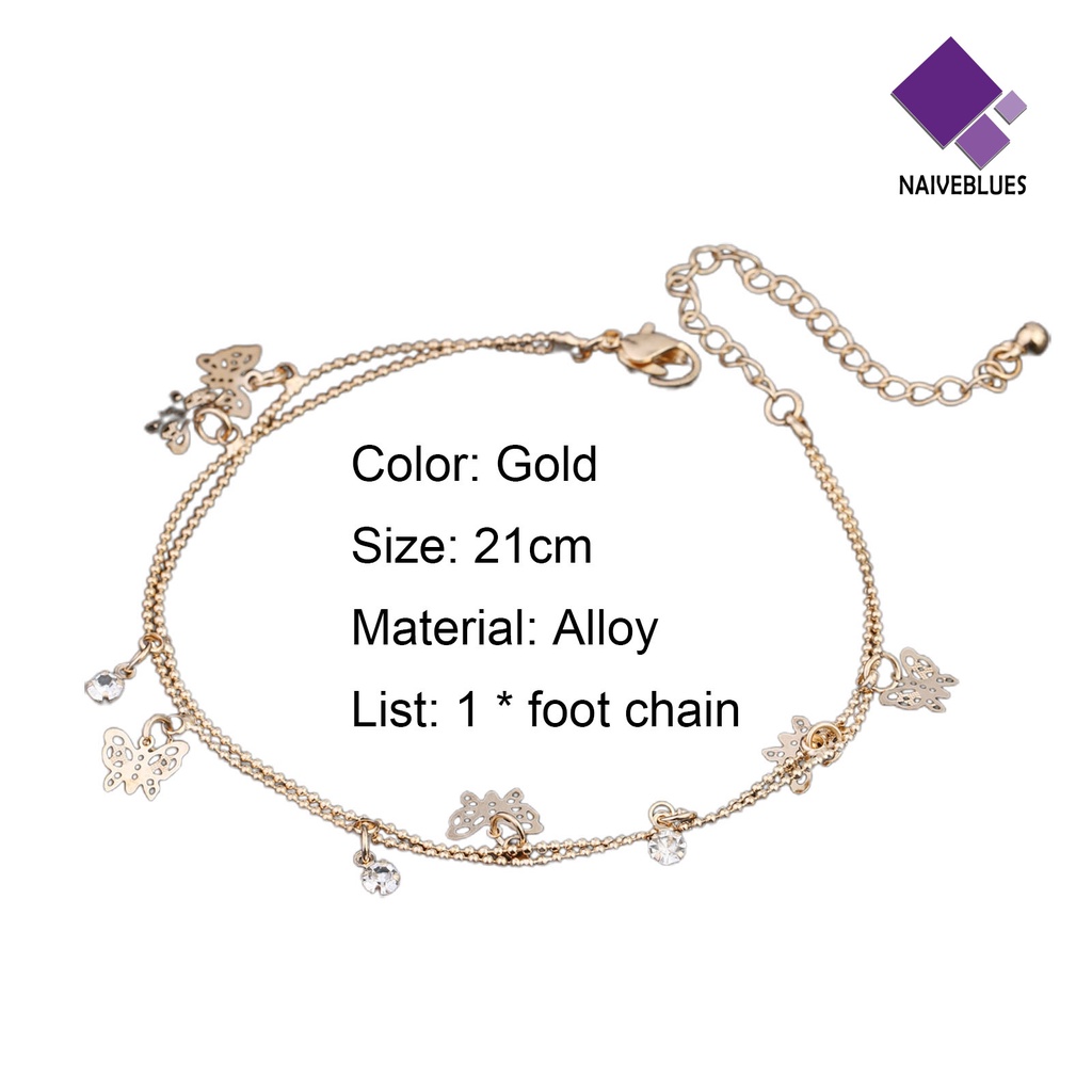 &lt; Naiveblues &gt; Gelang Kaki Liontin Kupu-Kupu All-Match Alloy Double-Layer Anklet Untuk Kantor