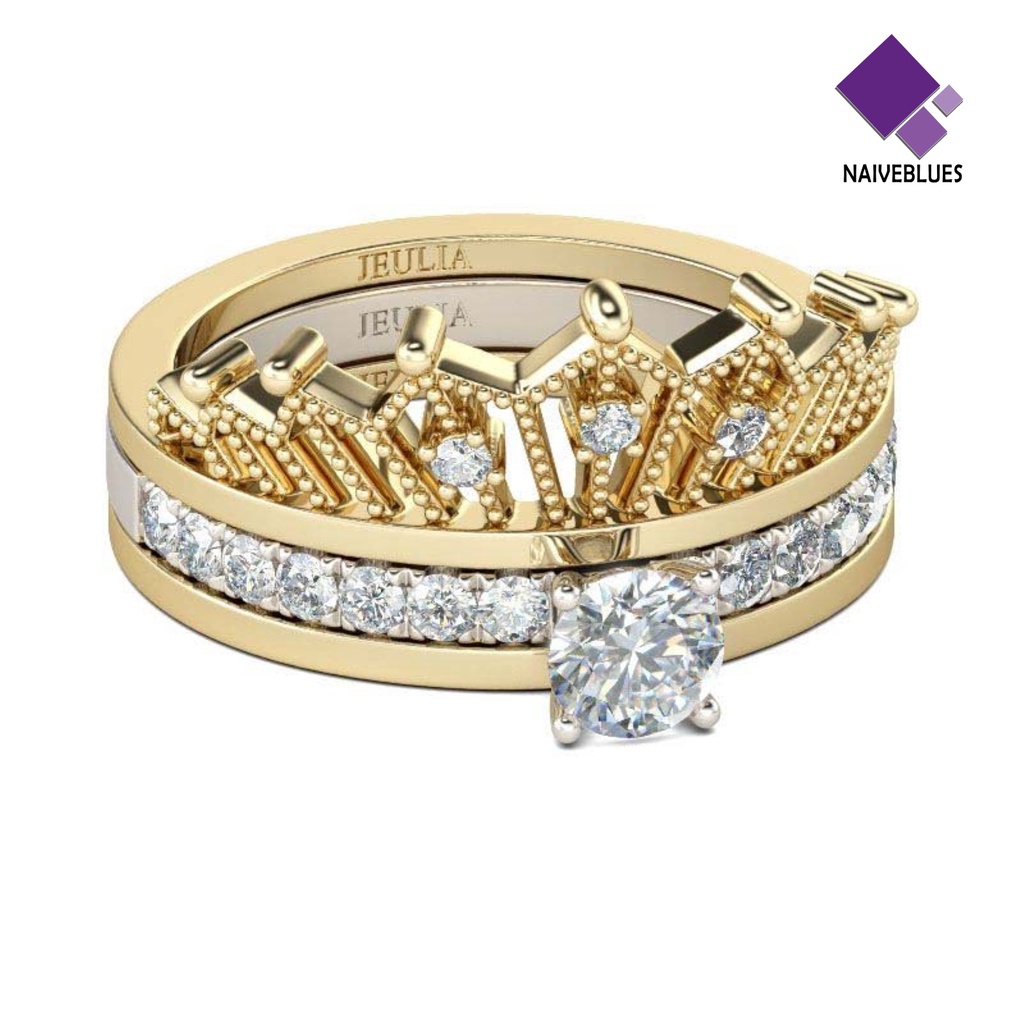 < Naiveblues > Dilepas Wanita Fashion Mahkota Berlian Imitasi Jari Cincin Pernikahan Pengantin Hadiah