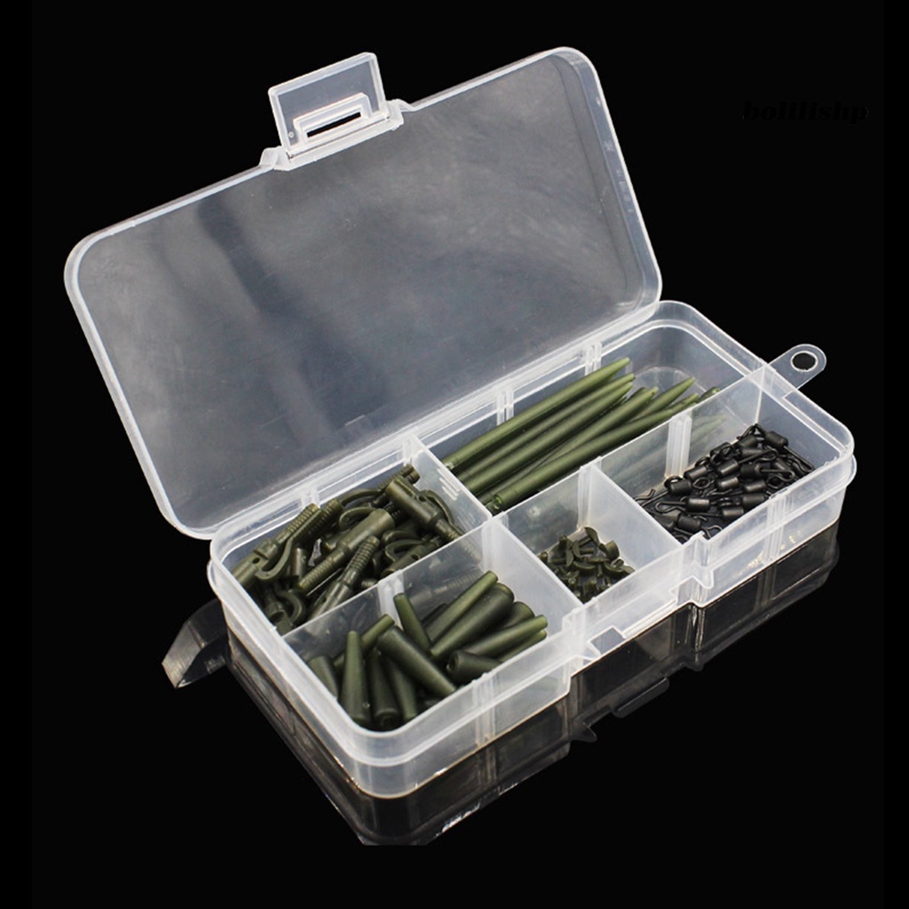 Bo-100pcs/set Safety Sinker Clip Quick Change Portable Tahan Korosi Tahan Lama Compact Tackle Kit Dengan Pin Carp Fishing Sinker Clip Tail Karet Tabung Set Perlengkapan Memancing