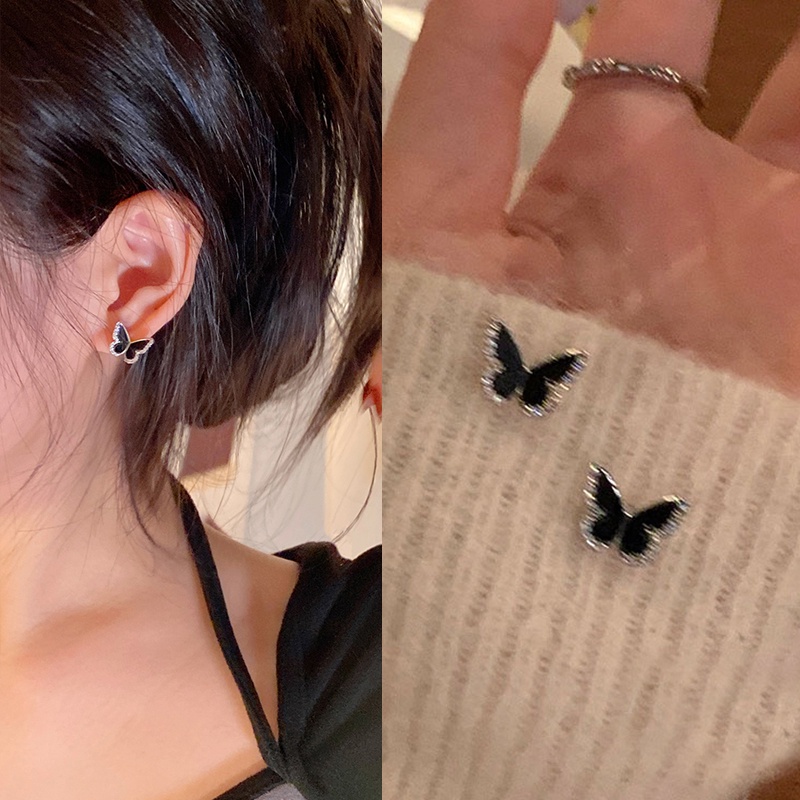 Gadis Manis Keren Hitam Kupu-Kupu Stud Earrings Ear Studs Piercing Perhiasan Untuk Wanita Gadis Aksesori