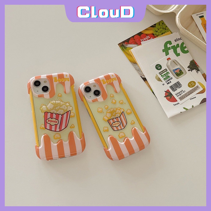 IPHONE Ins Korea Aesthetic Kartun Lucu Popcorn Phone Case Kompatibel Untuk Iphone11 14 12 13 Pro Max7 8 Plus XR 7Plus X XS Max SE 2020 8Plus Silikon Lembut 3D Ice Cream Cover