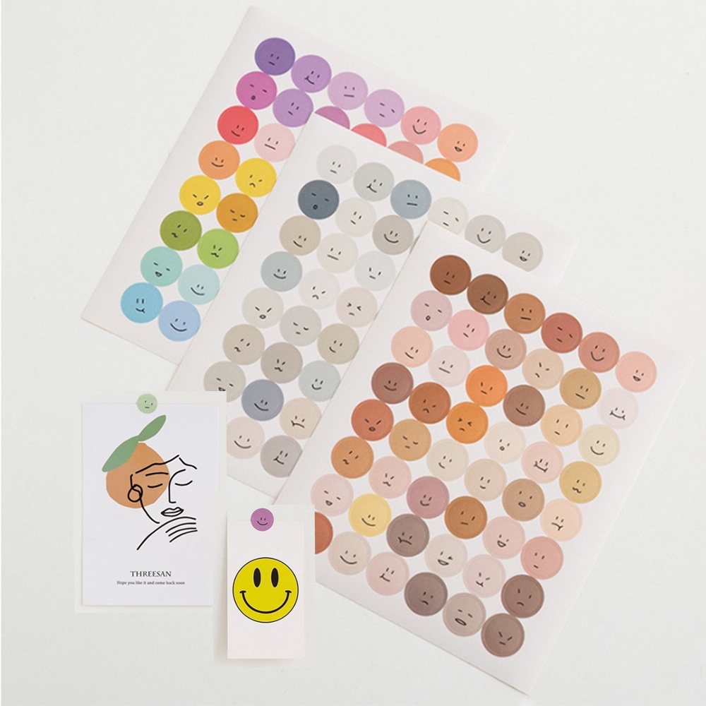 1lembar Putaran Smile DIY Stiker INS Warna-Warni Morandi Label Paster Kartu Notebook Tangan Buku Besar Seal Stiker Alat Tulis