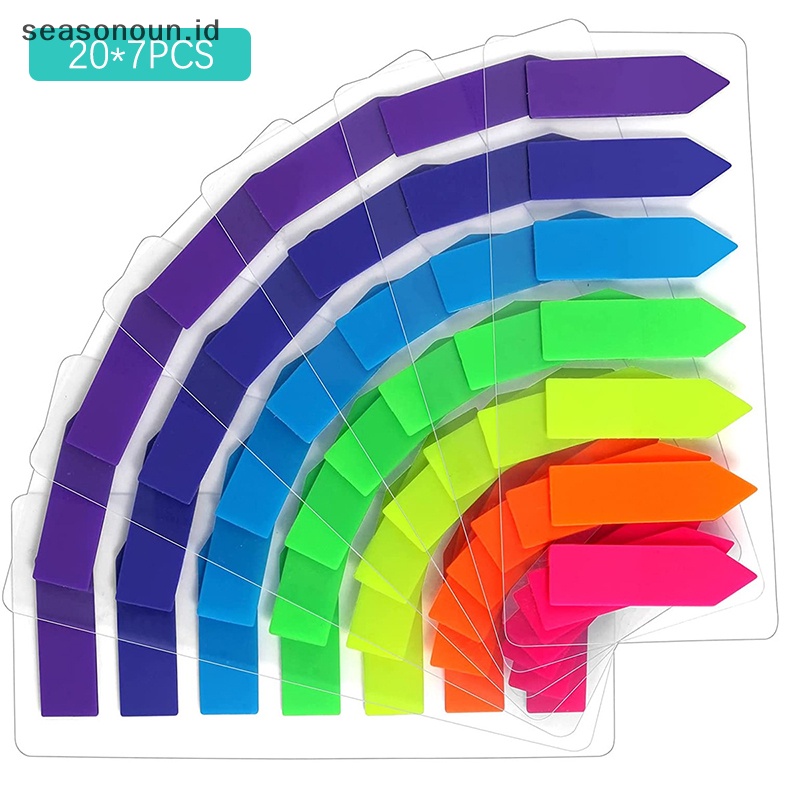 Seasonoun 20 * 7PCS Color Fluorescence Transparan Sticky Notes Memo Pad Bookmark Banner Sticky Notes Stiker Penanda Indeks Alat Tulis Kantor Sekolah.