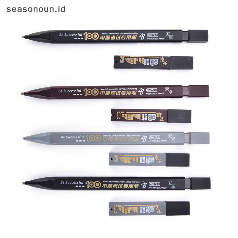 Seasonoun 2B Hitam Lead Holder Ujian Pensil Mekanik Dengan Lead Refill Set Perlengkapan Kantor.