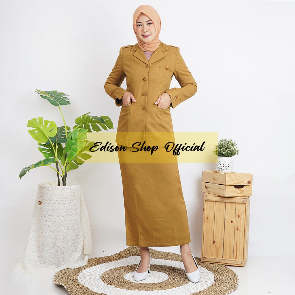 Seragam Blazer PNS PDH ASN Pemda Guru Khaki Tua Muda Rok Celana Wanita Terbaru Tersedia Jumbo Size