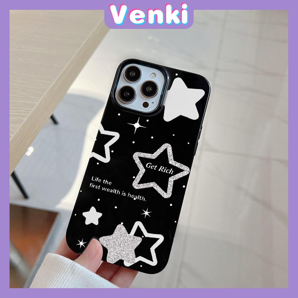 VENKI - For iPhone 11 iPhone Case Black Glossy TPU Soft Case Shockproof Protection Camera Black Little Star Big Star Compatible with iPhone 14 13 Pro max 12 Pro Max xr xs max 7 8