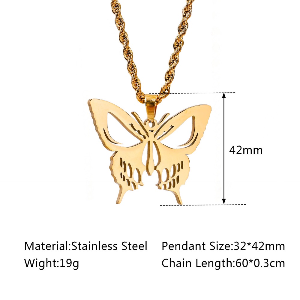 [X C Kalung] Emas &amp; Perak Baru Hip-hop Punk Retro Little Butterfly Skull Head ​Kalung Titanium Steel Liontin Anti Karat Untuk Perhiasan Hadiah Liburan Pria Dan Wanita