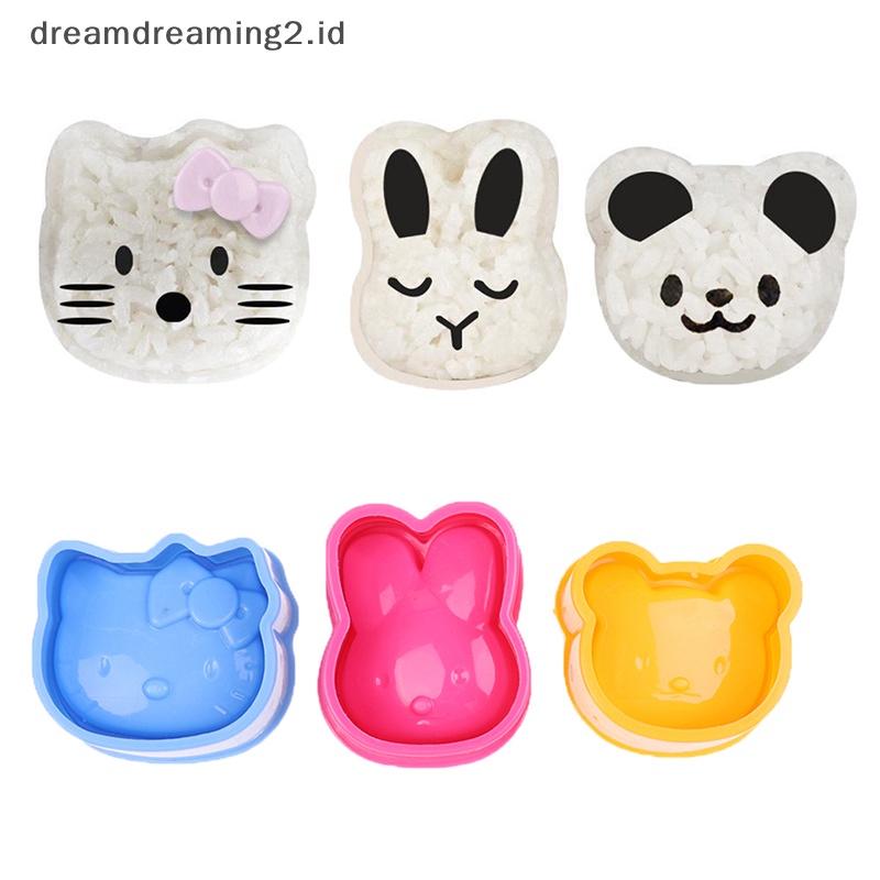 (drea) 3pcs Cetakan Dapur Untuk Sushi Onigiri Kartun Bunny Kitty Bear Rice Ball Mold//