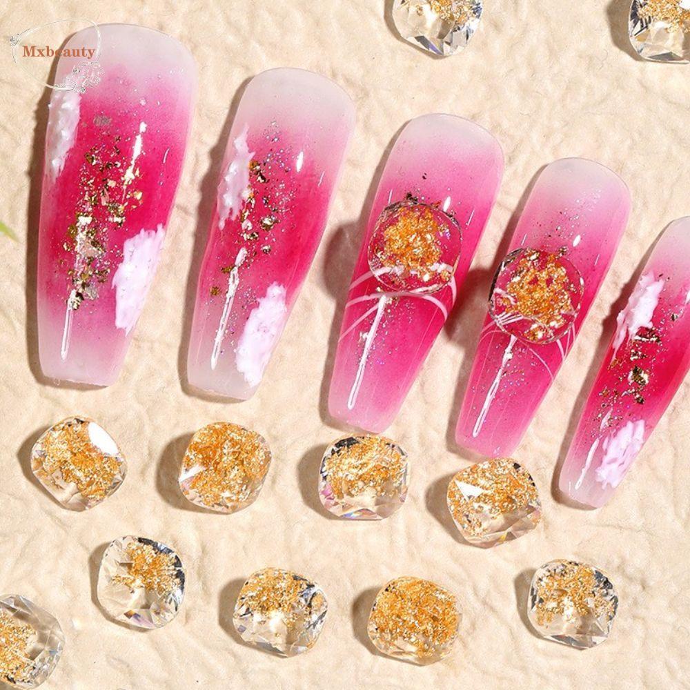 Mxbeauty Dekorasi Nail Art Transparan Titik Bawah DIY Bahan Nail Beauty Stereo Foil Emas Nail Salon Hiasan Kuku