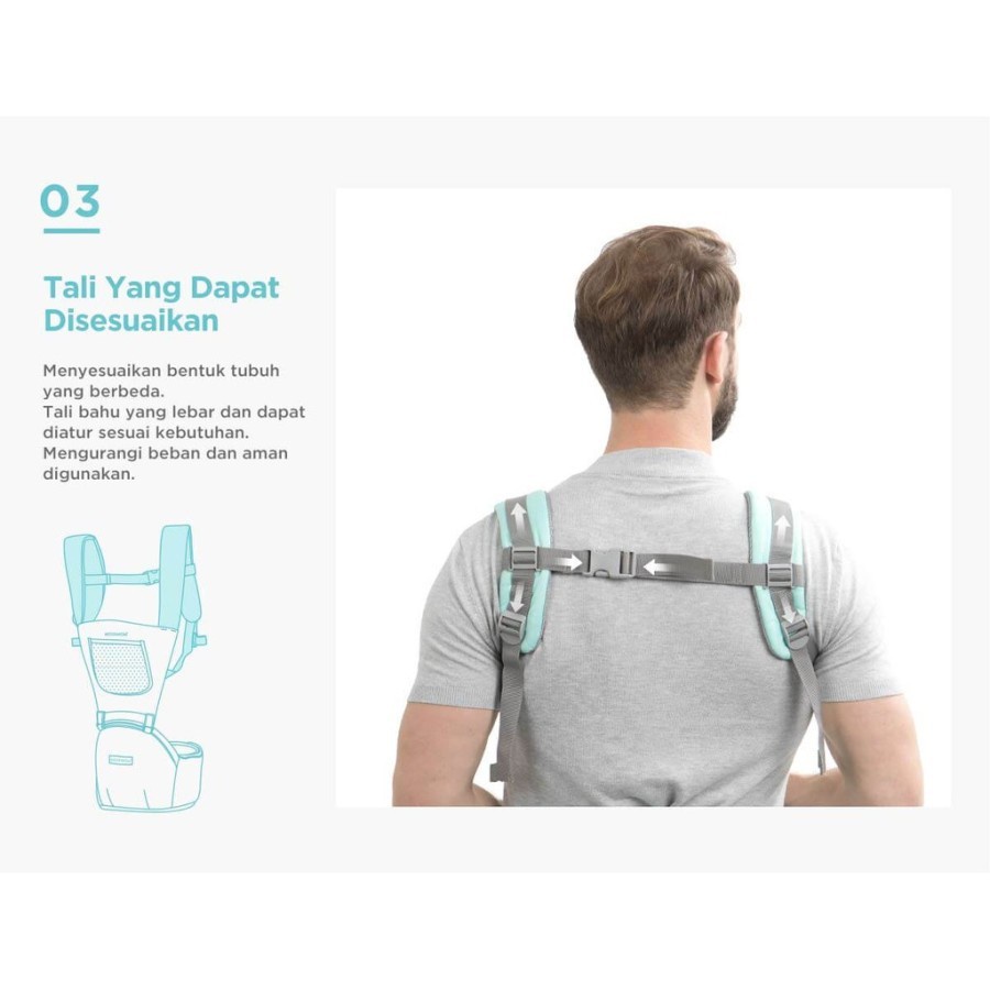 Mooimom - Casual Hipseat Carrier 3-36m | Gendongan Bayi Depan | Grey