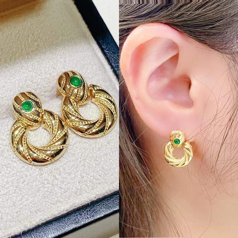 Goldkingdom Aksesoris Perhiasan Fashion Ready Stock Sederhana Dan Murah Hati Retro Ular Emerald Ins Anting Mewah