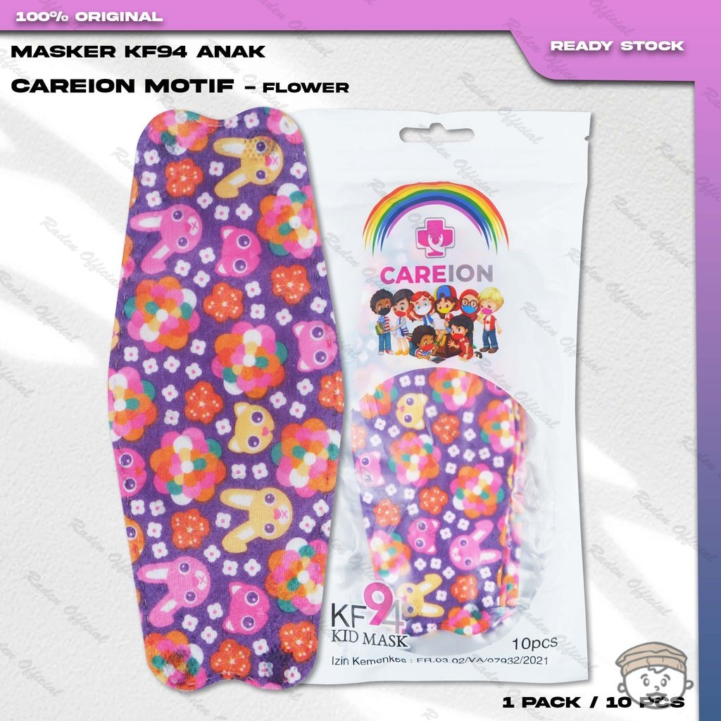 Masker Anak KF94 CAREION 4Ply Isi 10Pcs Motif Flower Bunga Kartun Lucu Korea Earloop Surgical Mask K