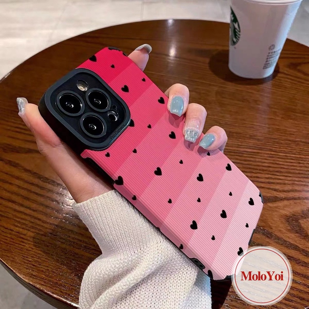 IPHONE Casing Ponsel Silikon Tahan Guncangan Cinta Hati Sederhana Untuk Iphone7 8 Plus XR X XS Max 7Plus 11 13 14 12 Pro Max Mewah Warna Gradasi Tekstur Kulit Lembut Tpu Cover