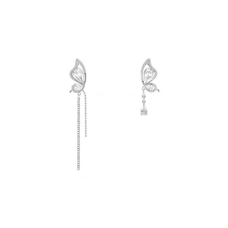 Ahellogirl S925 Silver Needle Earrings Gaya Korea Warna Zirkon Kupu-Kupu Anting Rumbai Wanita