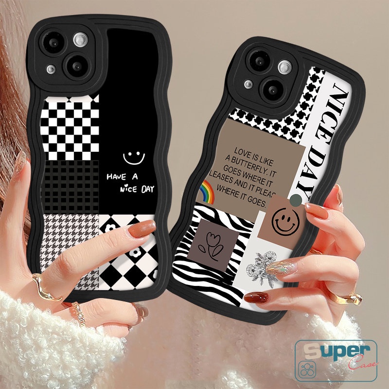 Untuk Infinix Hot 12 11 10 9 Play Smart 6 4 5 Plus Note 12 G96 10 Pro Hot 9 10s 20 12i 10 12 Pro 11s 20s 8 10Lite Wavy Edge Houndstooth Pola Penyambungan Berlian Kisi Smiley Case