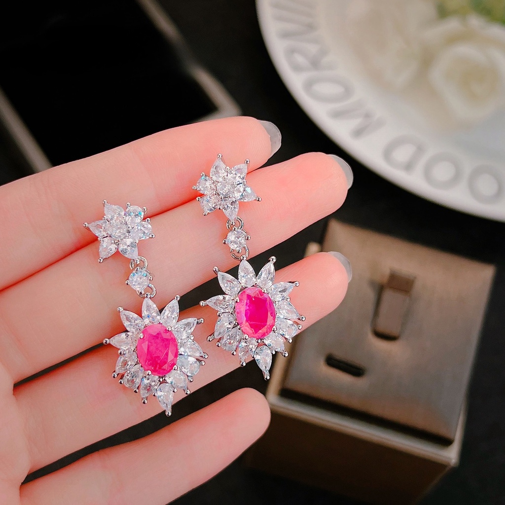 Goldkingdom Aksesoris Perhiasan Fashion Ready Stock Anting Ruby Darah Burung Merpati Pita Kristal Katun Anting Ruby Budidaya