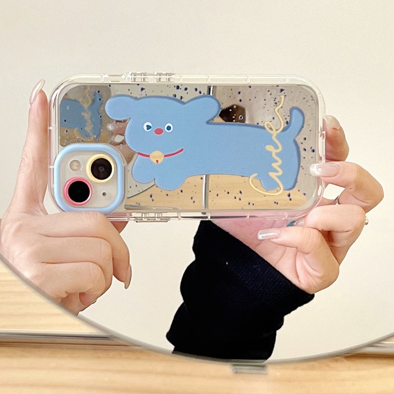 【Ice Cream Mirror】Soft Case IPhone 11 12 13 14 Pro Max Women's Gift Cute Blue Pet Puggy Dog Clear Phone Case Make up