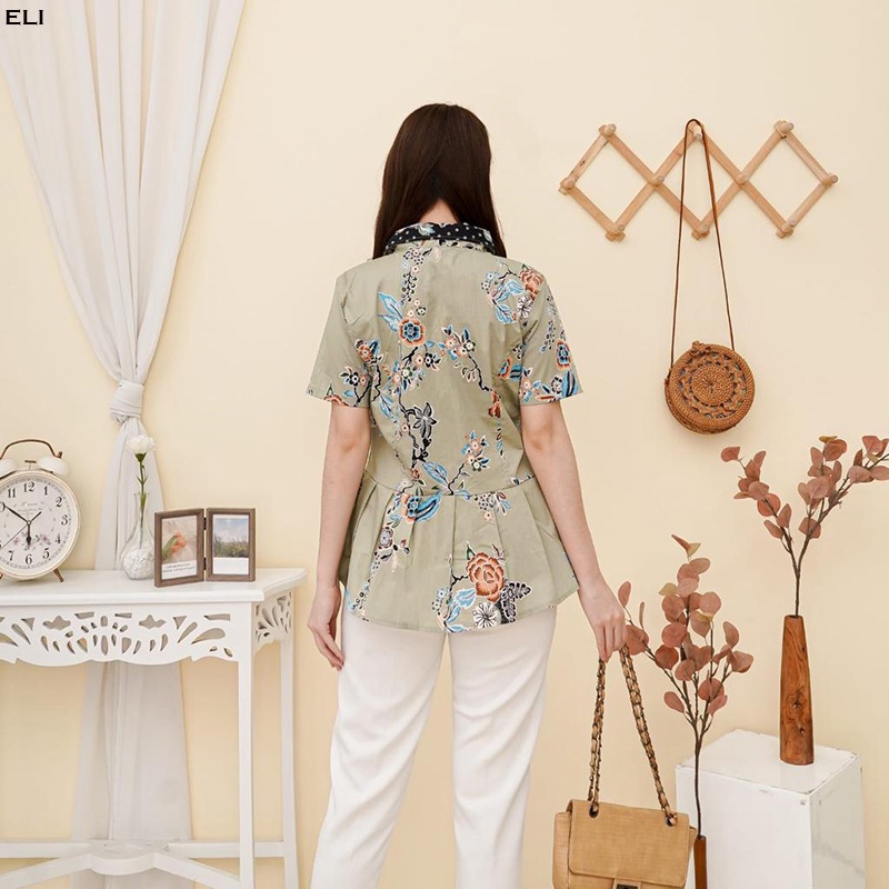 Evercloth Eli Blouse Wanita Atasan Wanita Blouse Batik Lengan Pendek